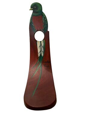 Colorful Hand-Painted Costa Rica Bird Wooden Wine Bottle Holder
